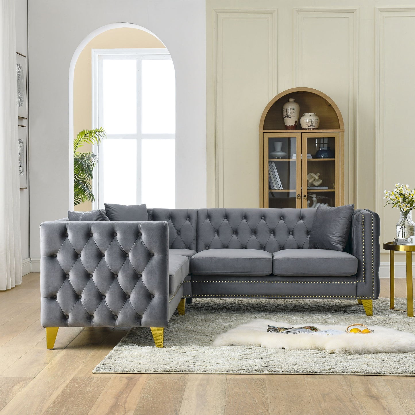 L-Shaped Corner Sofa, 5 Seater Sectional With Tufted Design Home Essentials