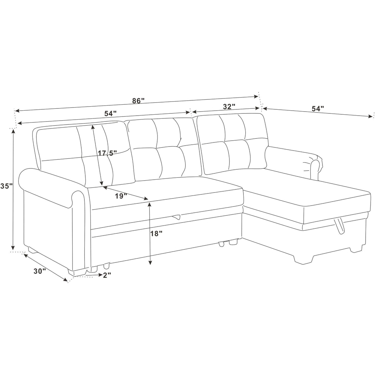 Upholstered Sleeper Sofa With Reversible Storage Chaise - Dark Gray Home Essentials