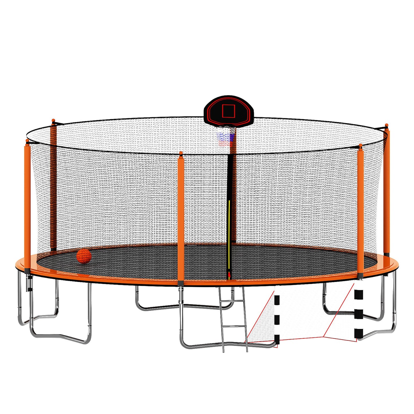 16Ft Trampoline With Basketball Hoop Pump And Ladder (Inner Safety Enclosure) With Soccer Goal