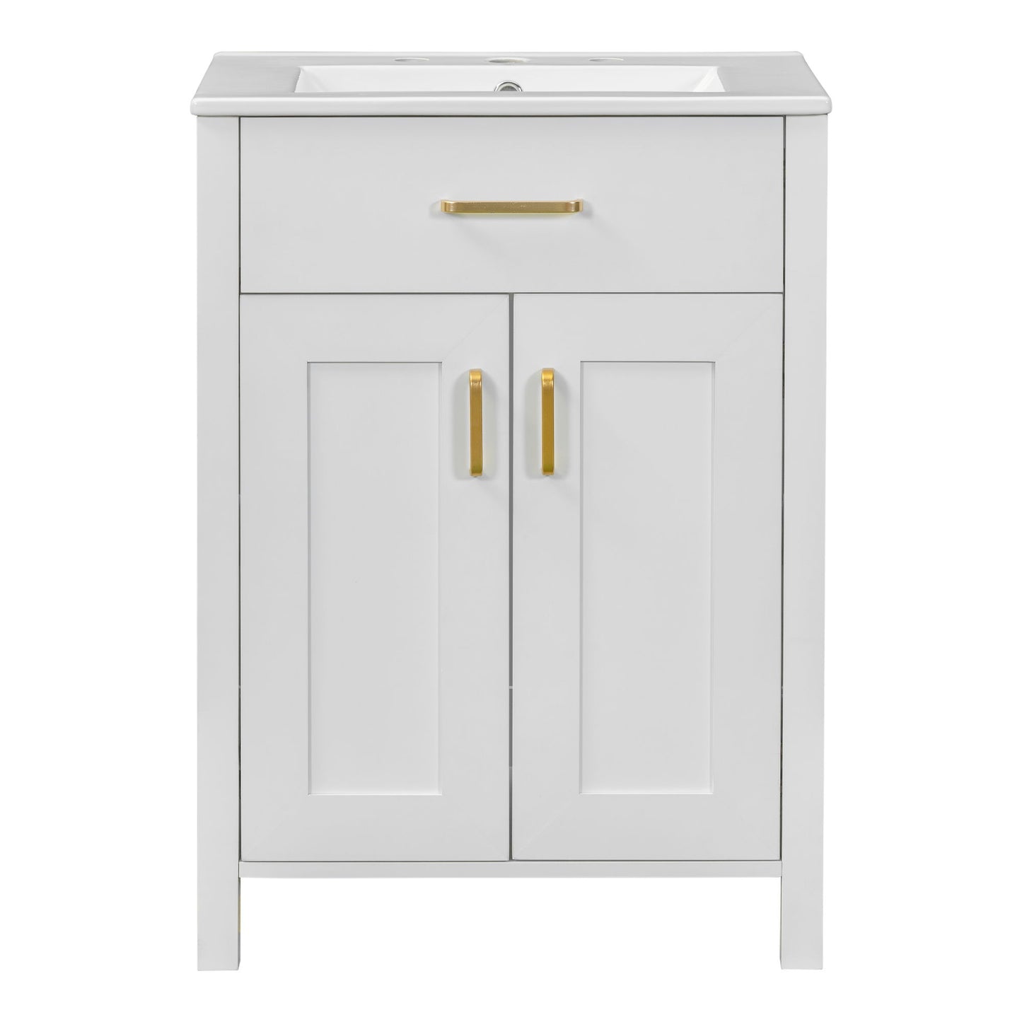 Modern Bathroom Vanity With Ceramic Sink, Soft-Close Doors, Flip Drawer, U-Shaped Shelves, Elegant Storage Solution Hearth and Haven
