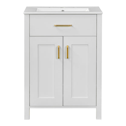 Modern Bathroom Vanity With Ceramic Sink, Soft-Close Doors, Flip Drawer, U-Shaped Shelves, Elegant Storage Solution Hearth and Haven