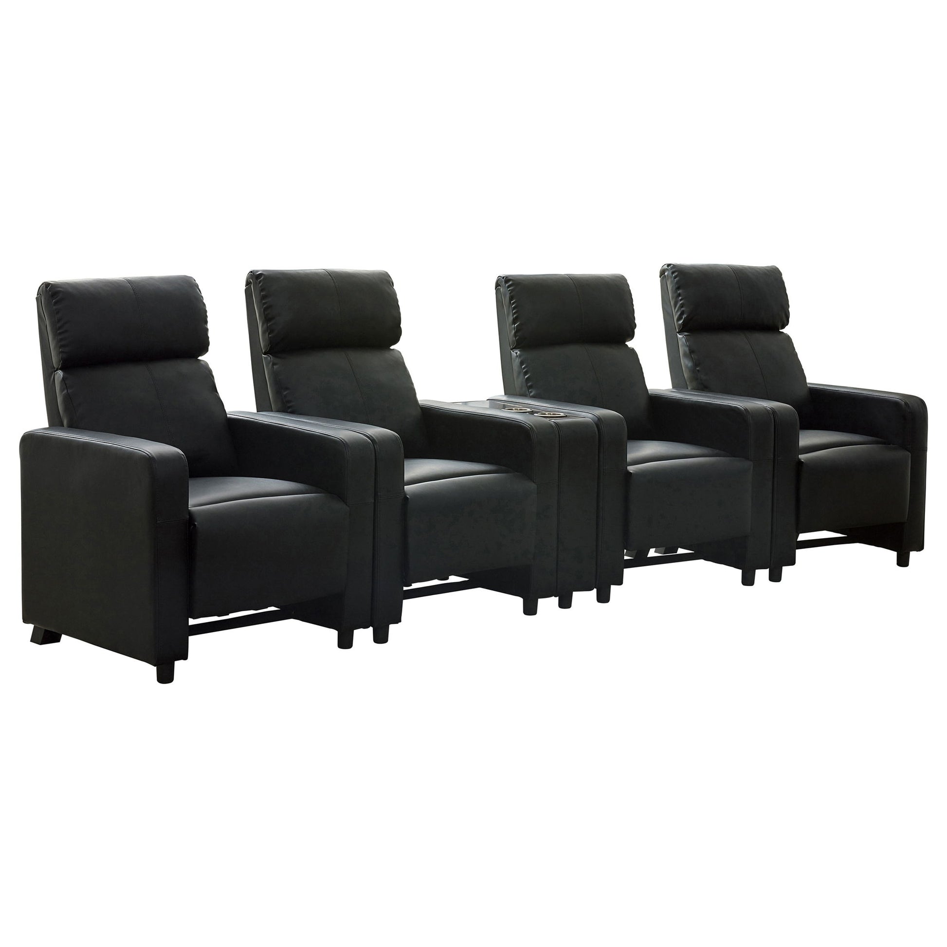 Warren - 4 Seater Home Theater With Wedge Console Recliners - Black Furniture Max
