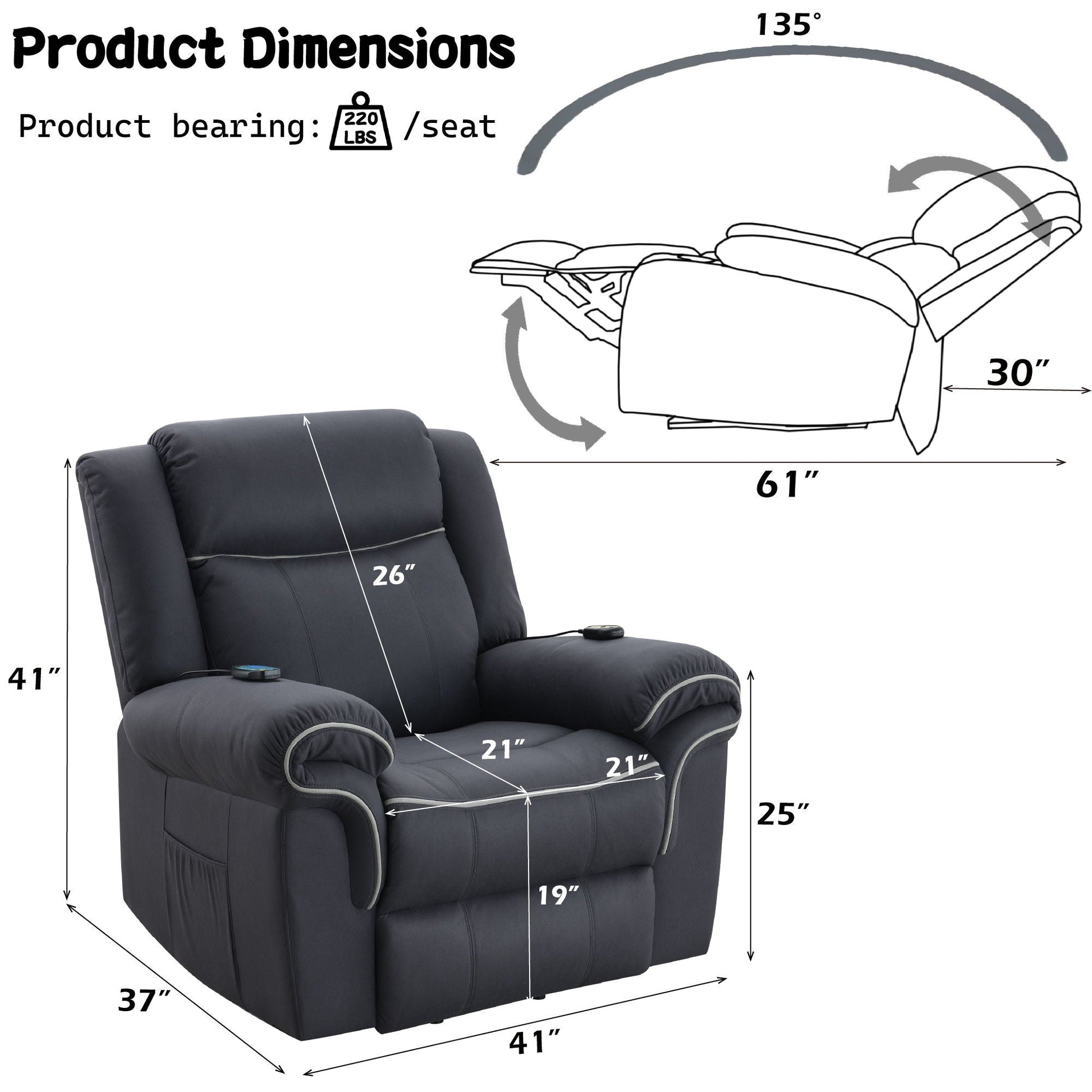 Domana - Polished Microfiber Power Nirion Recliner With Lift Heating Massage Chair - Dark Blue Acme
