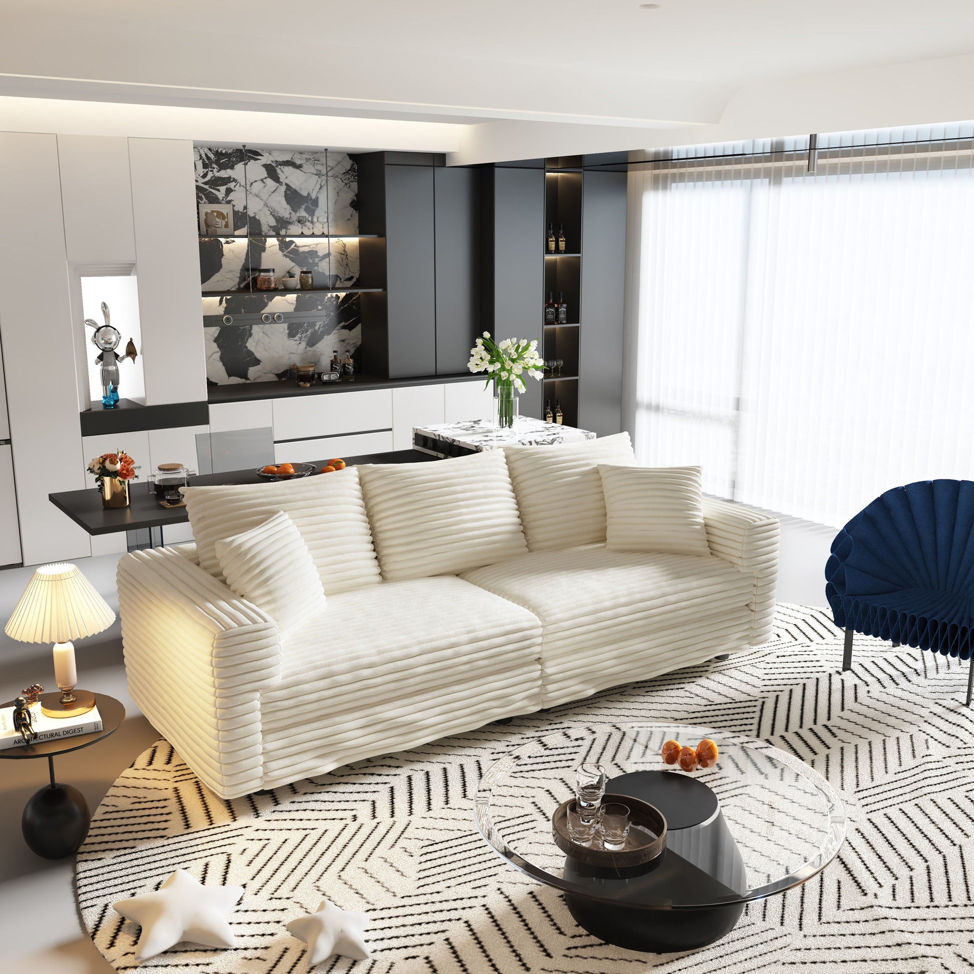 4 Seat Sofa, Modern Comfy Upholstered Sofa Cloud Couch, Deep Seat Couches With Soft Pillows Home Essentials