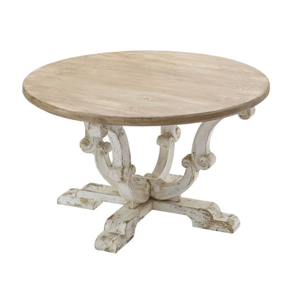 Round Wooden Coffee Table With Distressed Scrollwork Legs - Multicolor Home Essentials