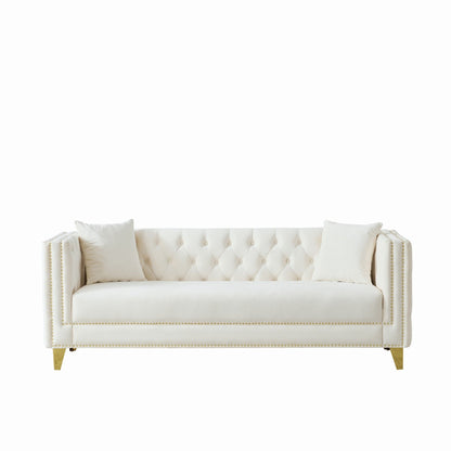 3 Seater Deep Seat Sofa, Sofa With Button Nailhead, Square Arm Home Essentials