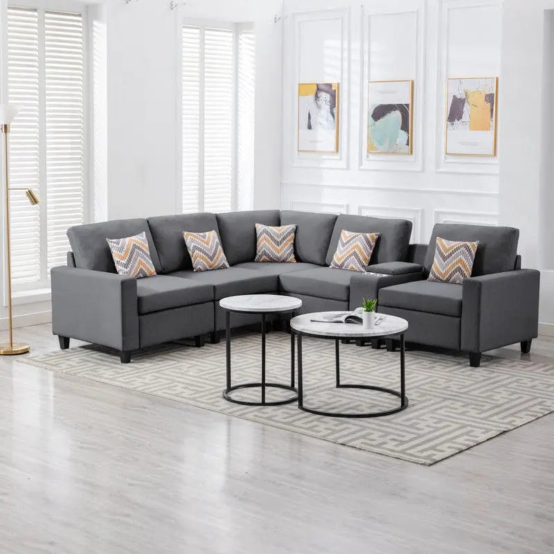 Nolan - Fabric 6 Piece Sectional Sofa With Pillows And Interchangeable Legs Lilola Home