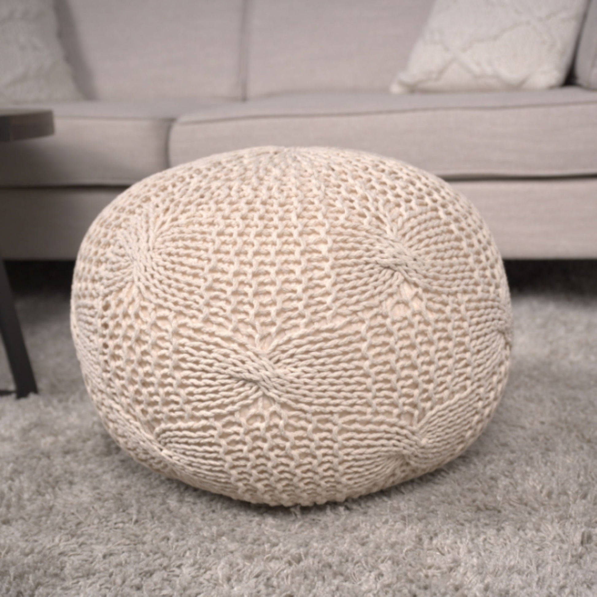 Bordeaux - Knitted Cotton Round Pouf Home Essentials