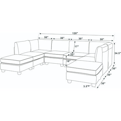 Upholstered Modular Sectional, Customizable Layout, Removable Cushions - Black Home Essentials