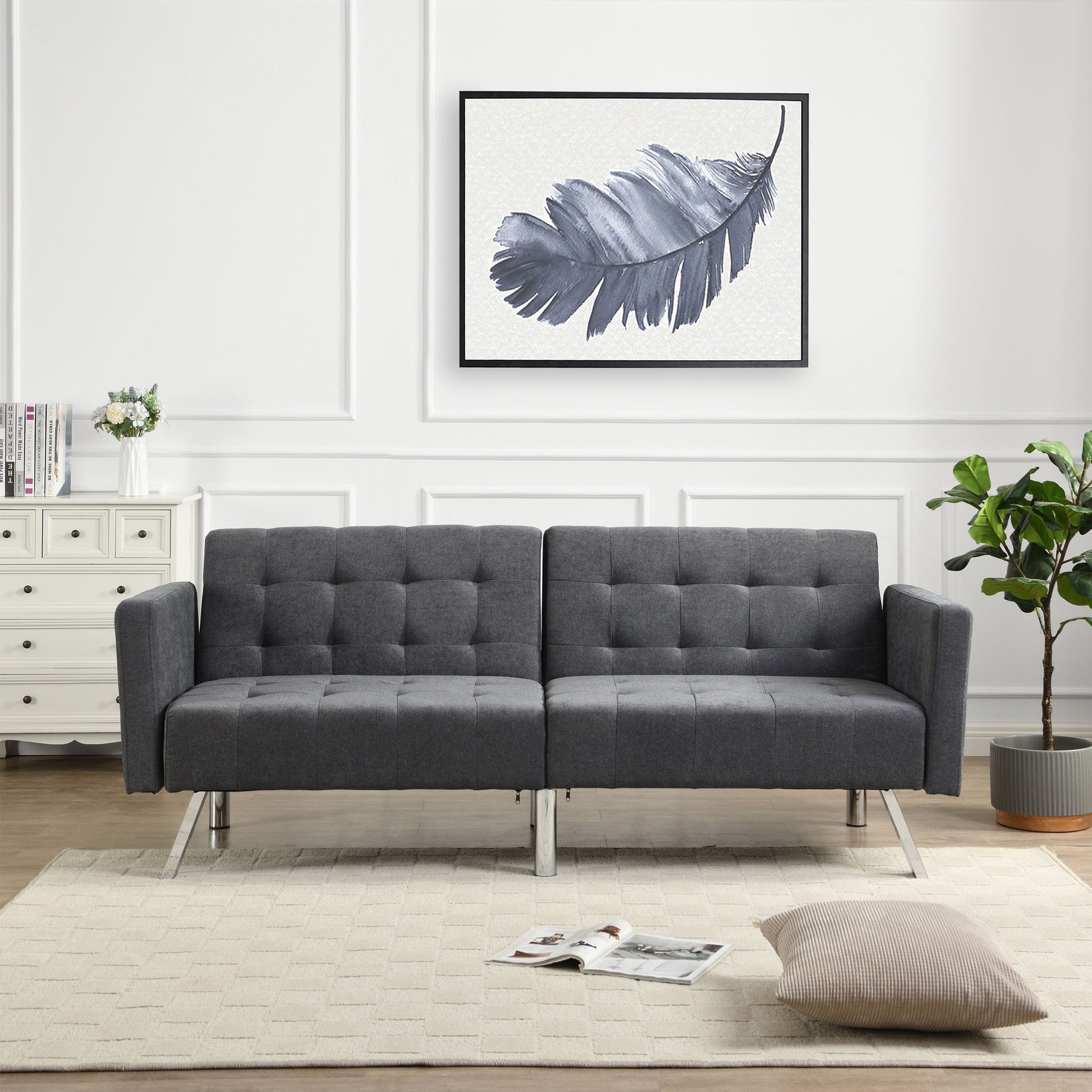 Futon Sofa Bed Convertible Folding Lounge Couch, Armrests Home Essentials