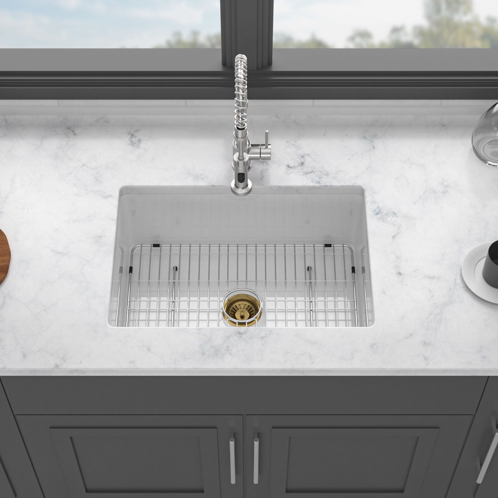Undermount Single Bowl Ceramic Kitchen Sink, Dual Mount Daily Nest