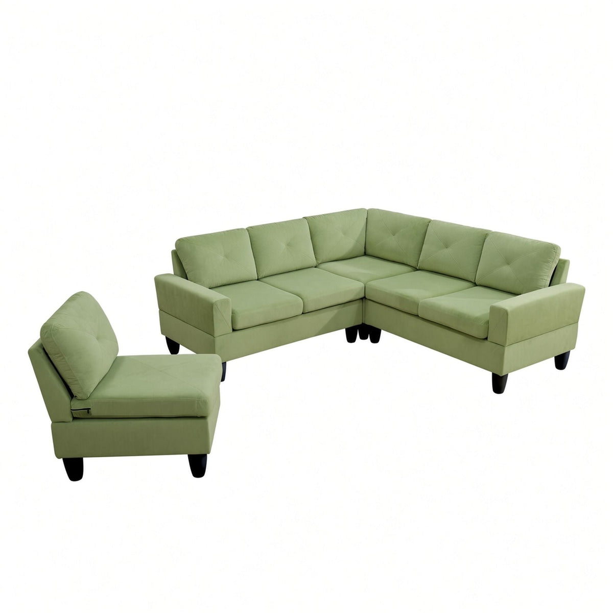 Modular L - Shaped Sectional Sofa, 6 Seater, 4 Piece Couch With Chaise - Green Home Essentials
