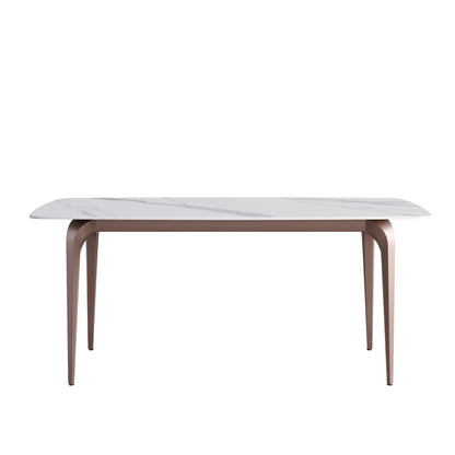 70.87" Modern Artificial Stone Curved Metal Leg Dining Table, Can Accommodate 6-8 People