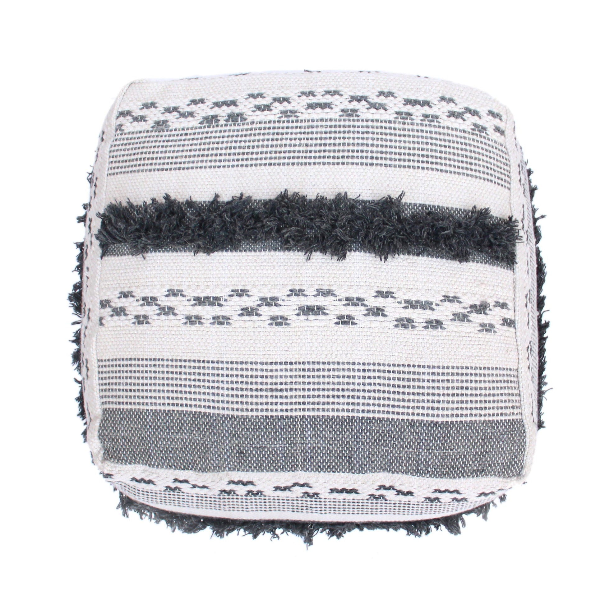 Karim - Faux Yarn Large Pouf, Durable - Ivory / Gray Home Essentials
