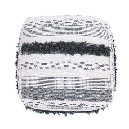 Karim - Faux Yarn Large Pouf, Durable - Ivory / Gray Home Essentials