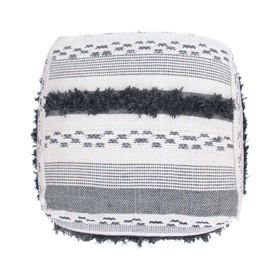 Karim - Faux Yarn Large Pouf, Durable - Ivory / Gray Home Essentials
