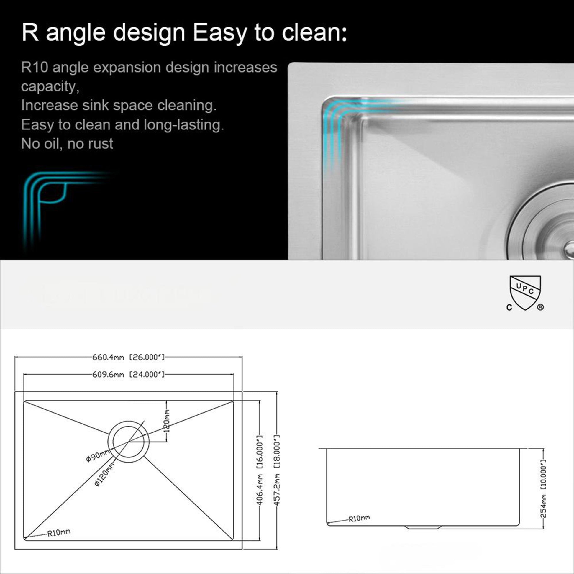 Modern Undermount Stainless Steel Kitchen Sink 16 Gauge, Deep Single Bowl Daily Nest