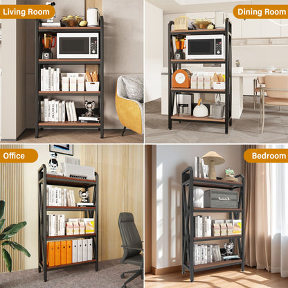Bakers Rack Storage Shelves 4 Level Mental And Wooden Kitchen Shelves, Kitchen Organizers And Storage, For Garage, Pantry, Bathroom, Closet - Black / Black Brown Home Essentials
