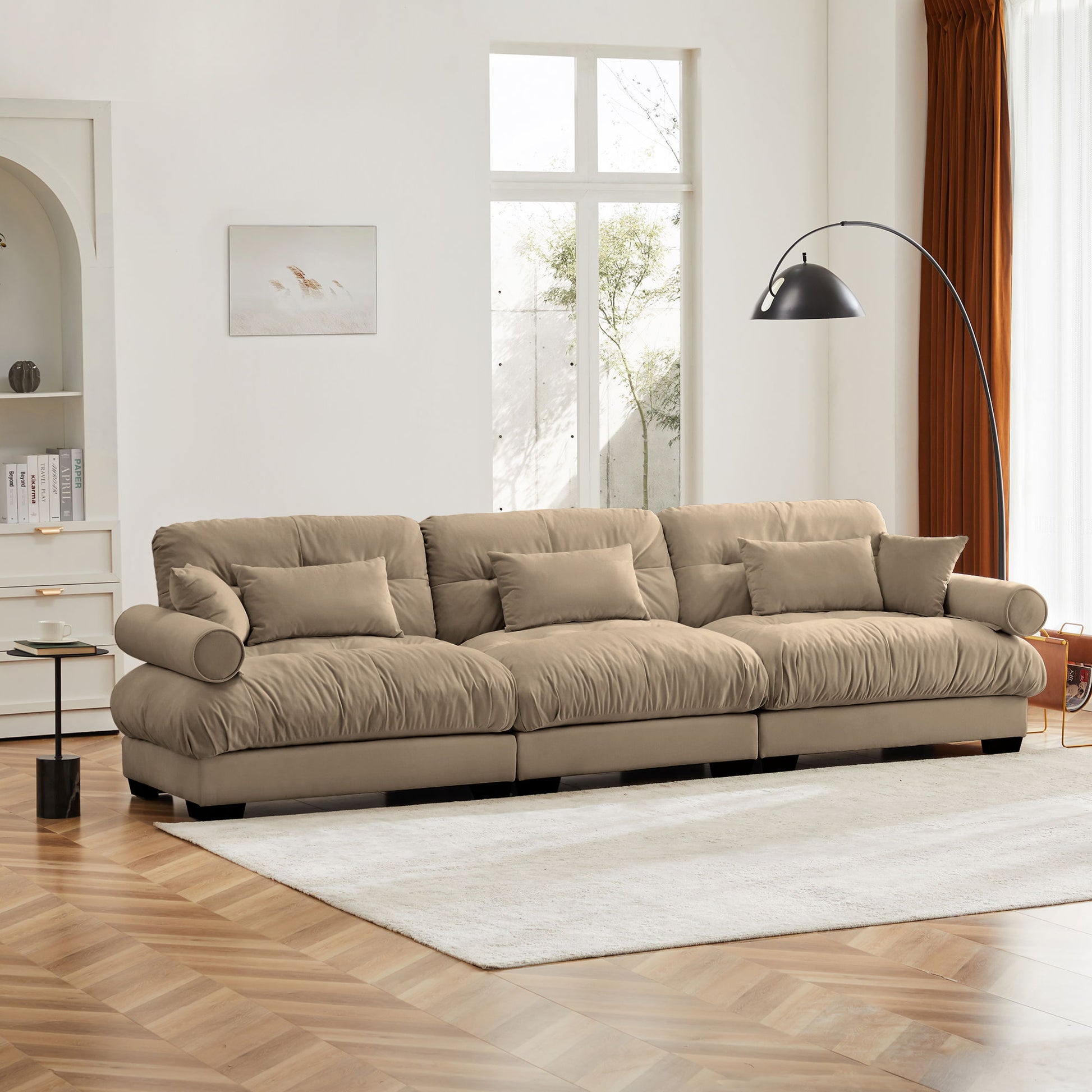 Modern Oversize Sofa With Cloud Like Comfort, Featuring Waist And Throw Pillows Home Essentials