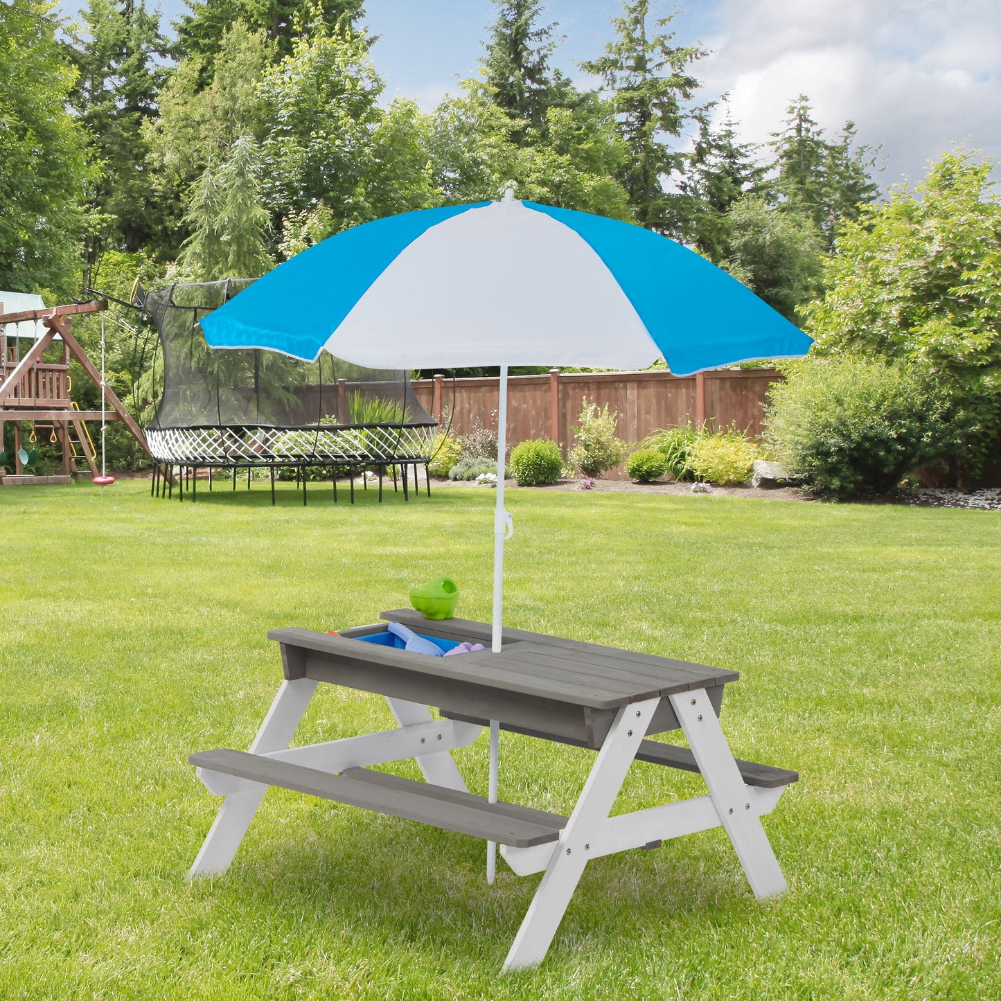 3-In-1 Kids Outdoor Wooden Picnic Table With Umbrella, Convertible Sand & Water, ASTM & CPSIA Certification Home Essentials