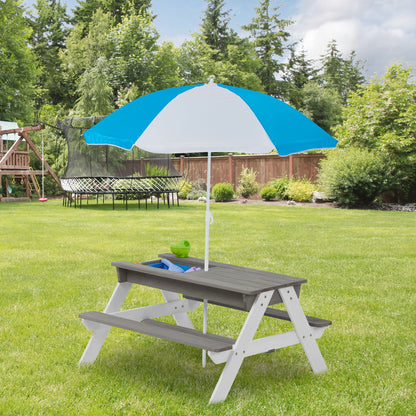 3-In-1 Kids Outdoor Wooden Picnic Table With Umbrella, Convertible Sand & Water, ASTM & CPSIA Certification Home Essentials