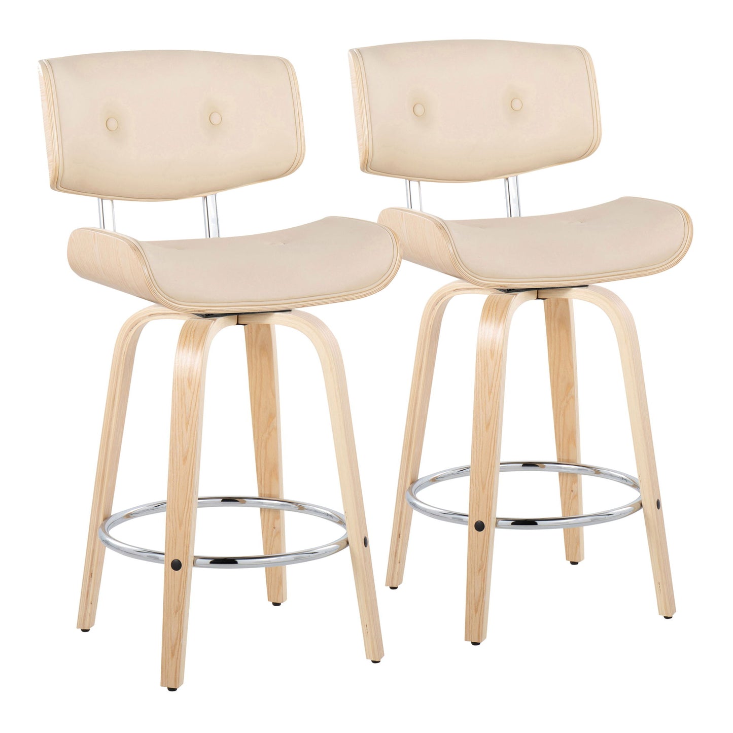 Lombardi - Mid Century Modern Fixed Height Counter Stool With Swivel With Round Footrest (Set of 2) Lumi Source