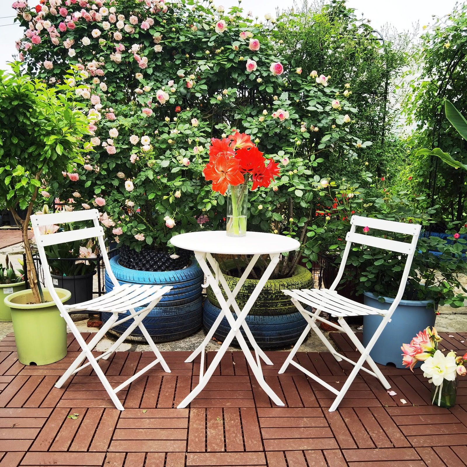 3 Piece Patio Bistro Set Of Foldable Round Table And Chairs Home Essentials