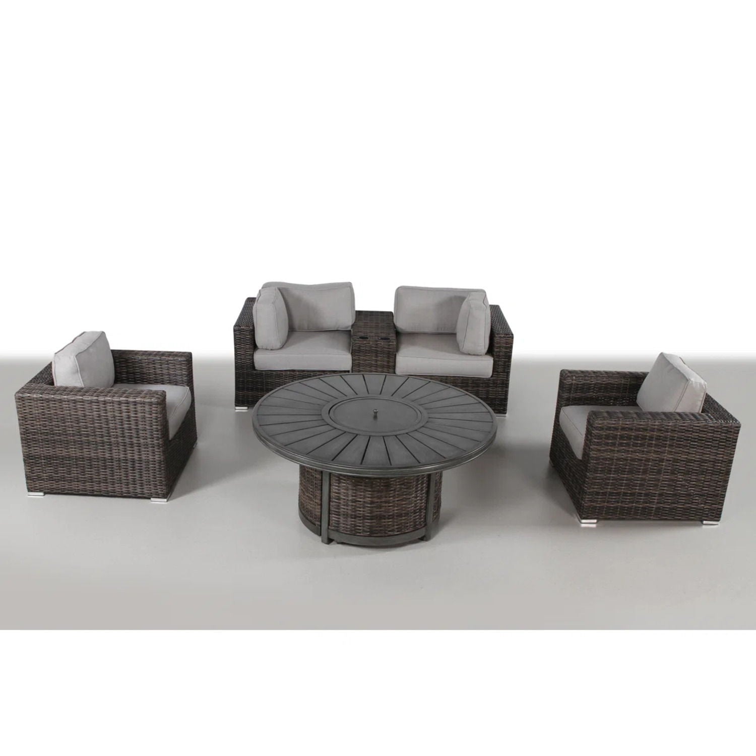 Patio Seating Group For 4 With Cushions And Fire Pit Table - Brown LSI Patio Furniture