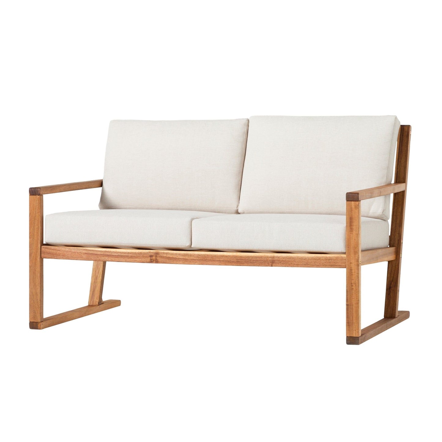 Contemporary Solid Wood Slat Back Patio Loveseat - Natural