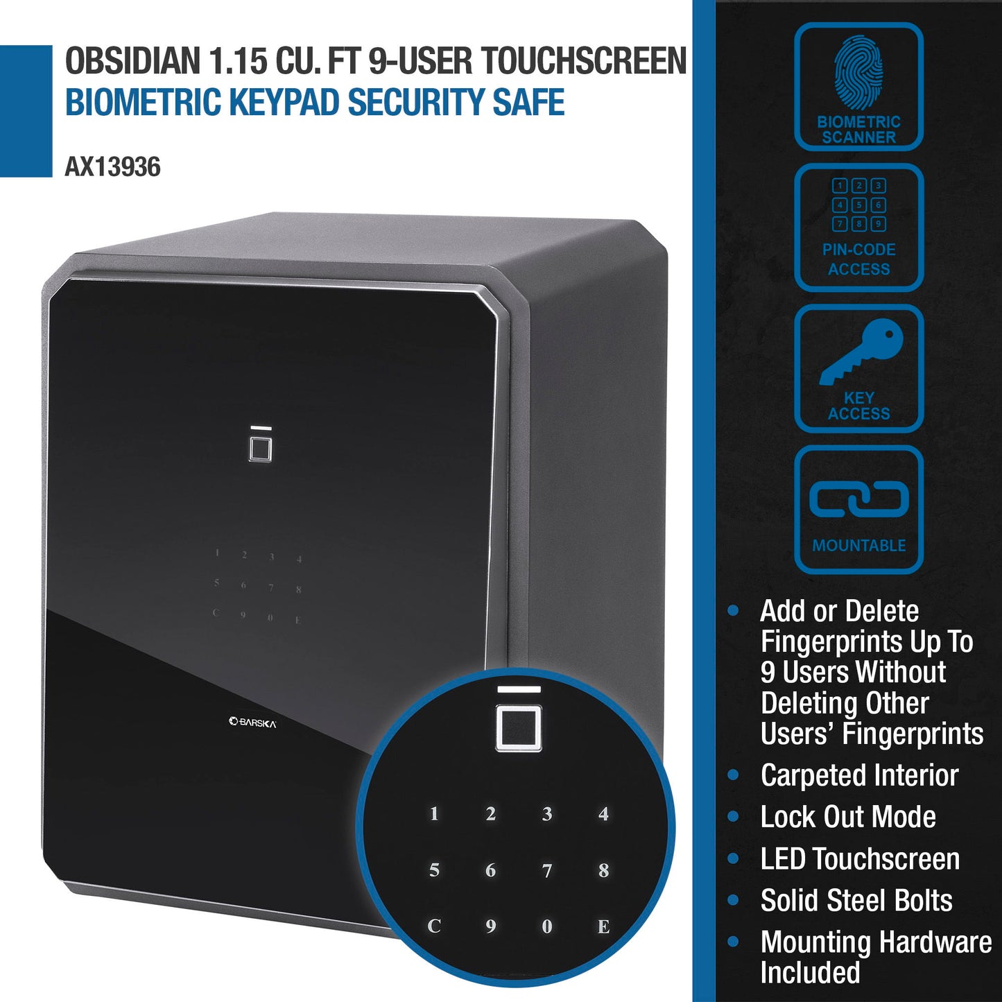 1.15 Cu. Ft Touchscreen Biometric Keypad Security Safe - Black Daily Nest