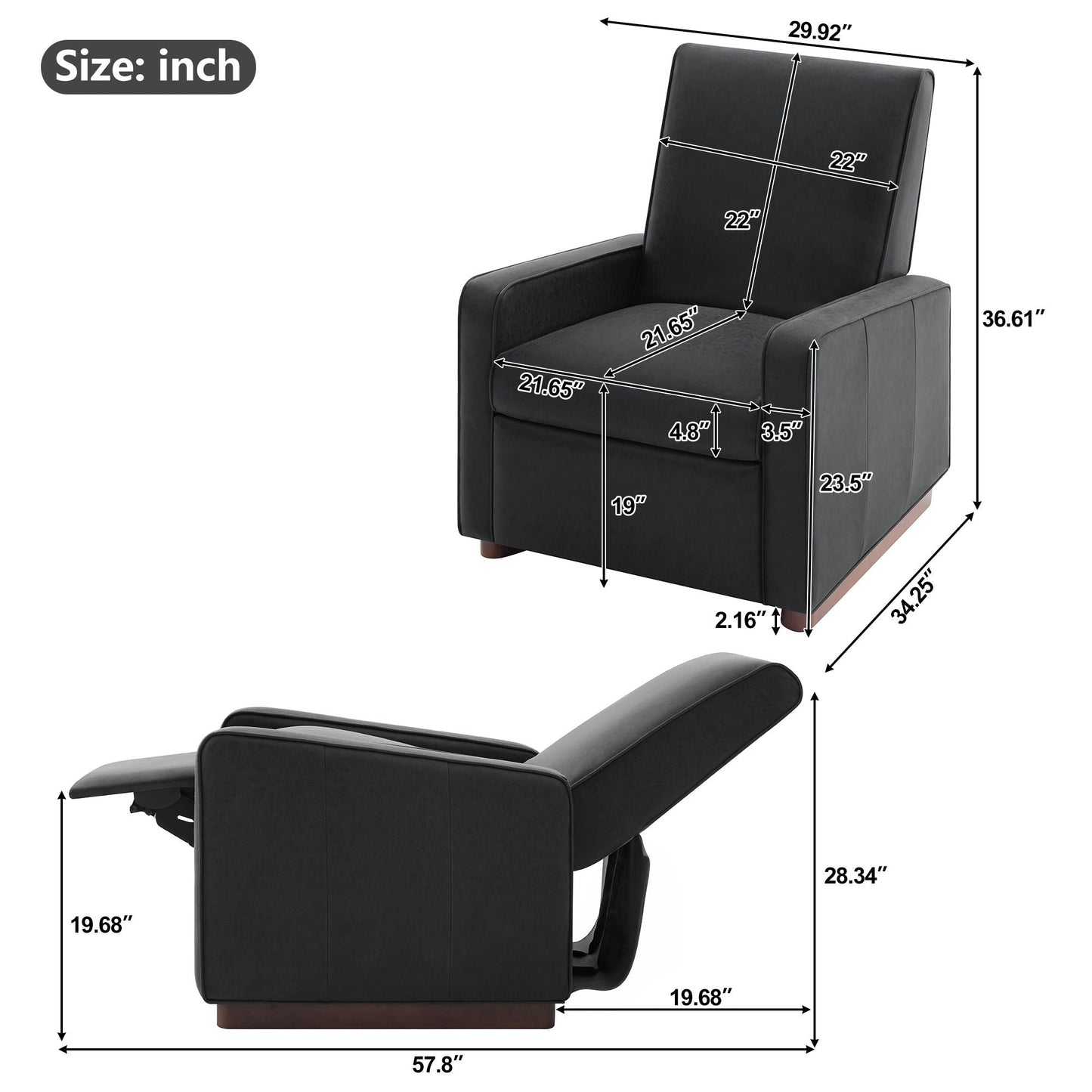 Manual Recliner Chair, 2 Position With 160° Adjustable Backrest For Living Room Noble House