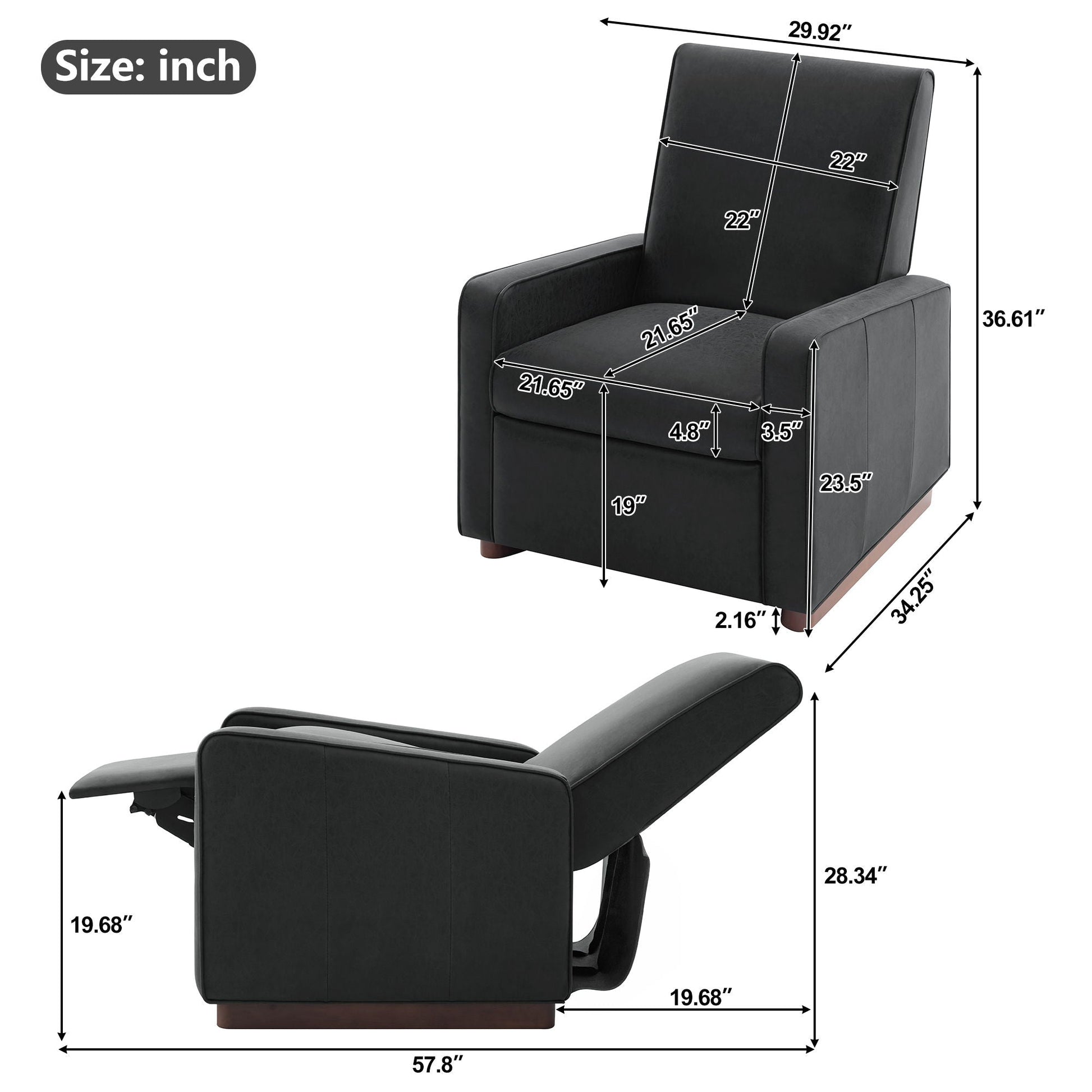 Manual Recliner Chair, 2 Position With 160° Adjustable Backrest For Living Room Noble House