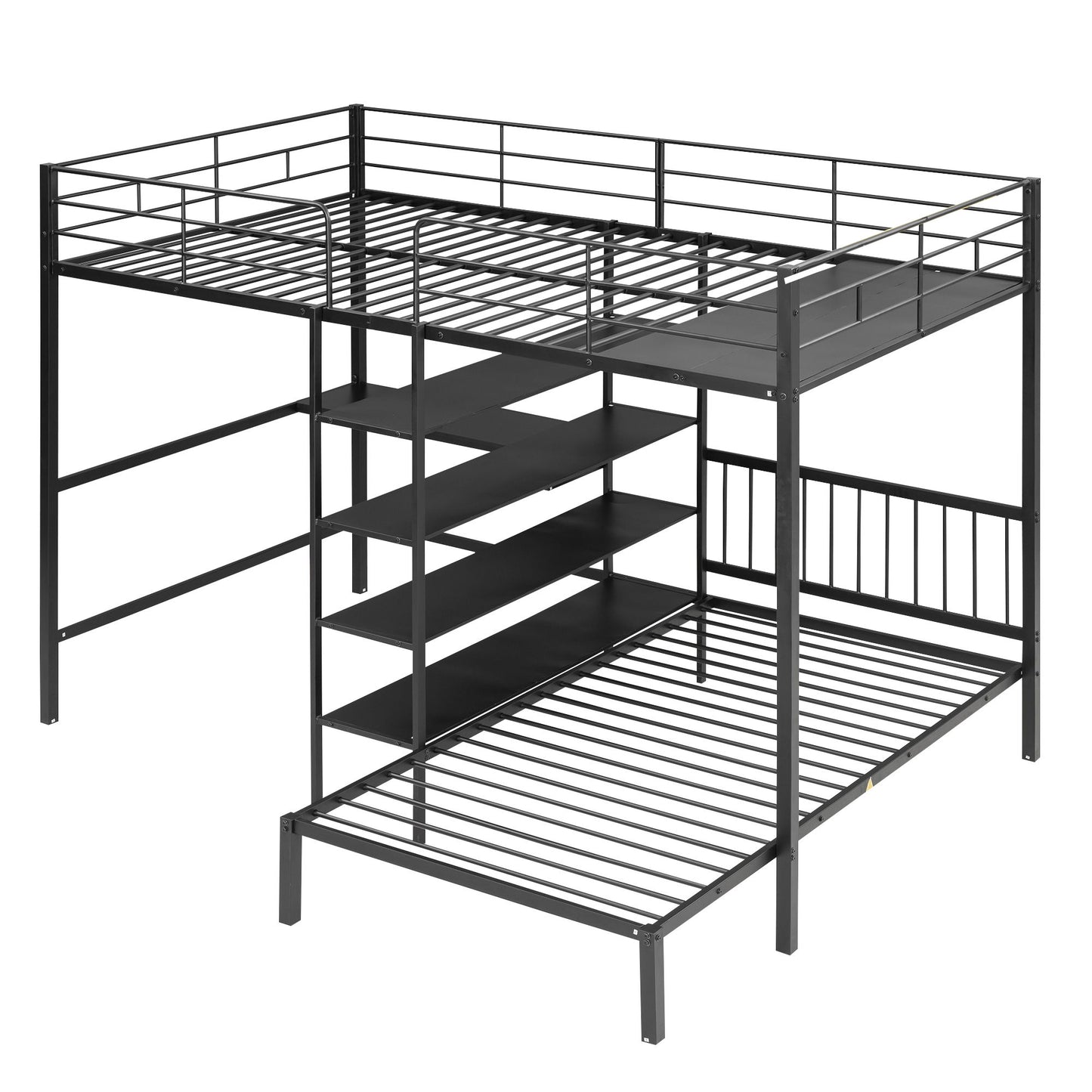 Full Over Twin Bunk Bed With Built In Desk, Shelves And Ladder - Black Hearth and Haven