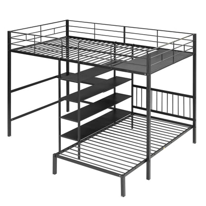 Full Over Twin Bunk Bed With Built In Desk, Shelves And Ladder - Black Hearth and Haven