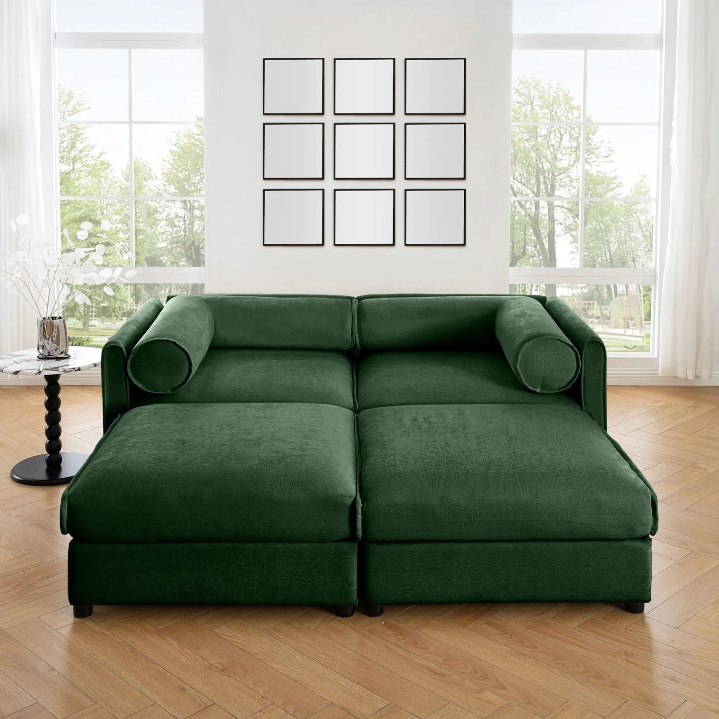 Contemporary Elegant White Chenille Sofa With Storage And Ottoman Home Essentials