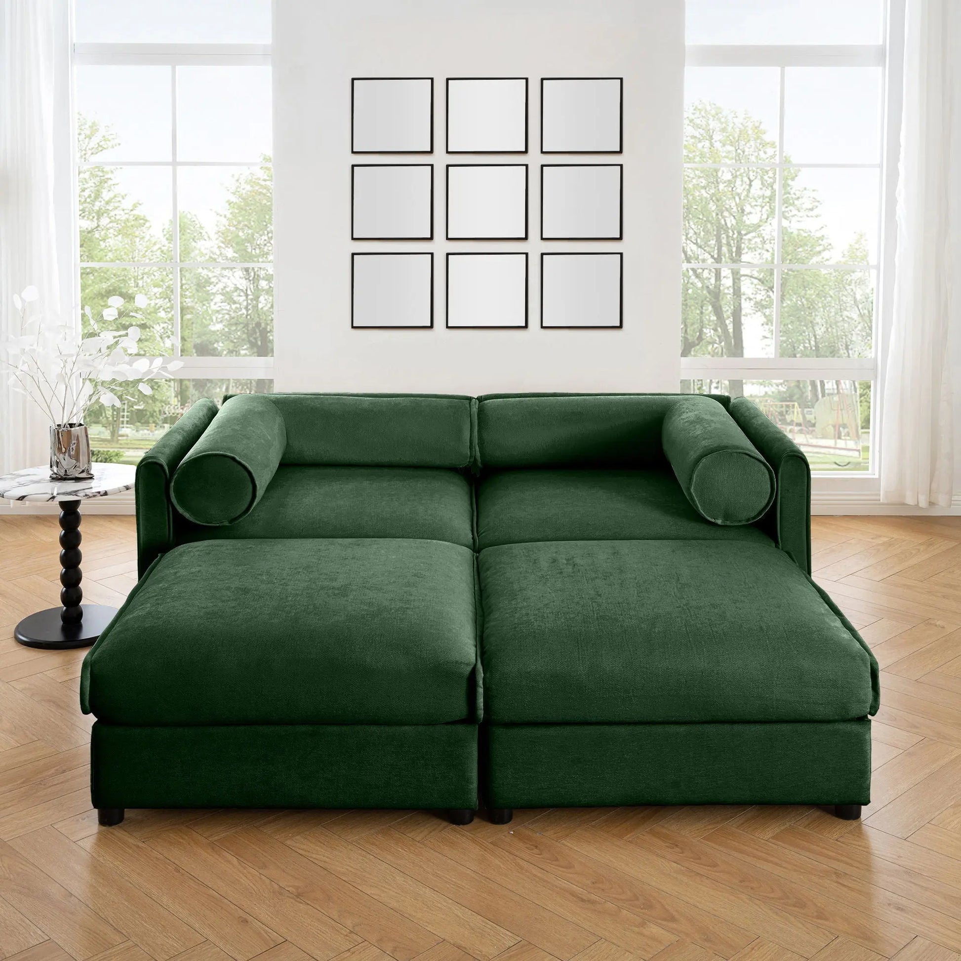 Contemporary Elegant White Chenille Sofa With Storage And Ottoman Home Essentials