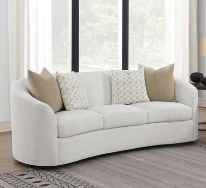 Rainn - Boucle Upholstered Sloped Arm Sofa - Latte CoasterEssence