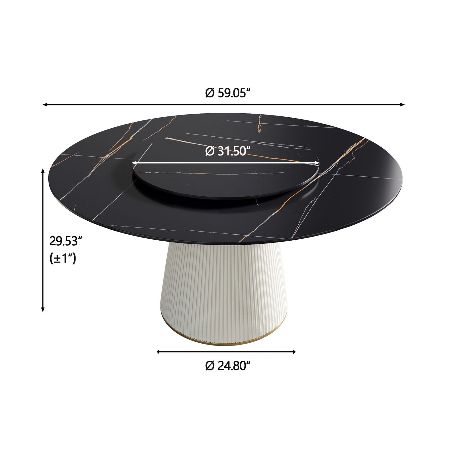 Modern Artificial Stone Round Plywood Base Dining Table, Can Accommodate 8 People Artificial Stone Turntable (Not Including Chairs) - Black / Beige Home Essentials