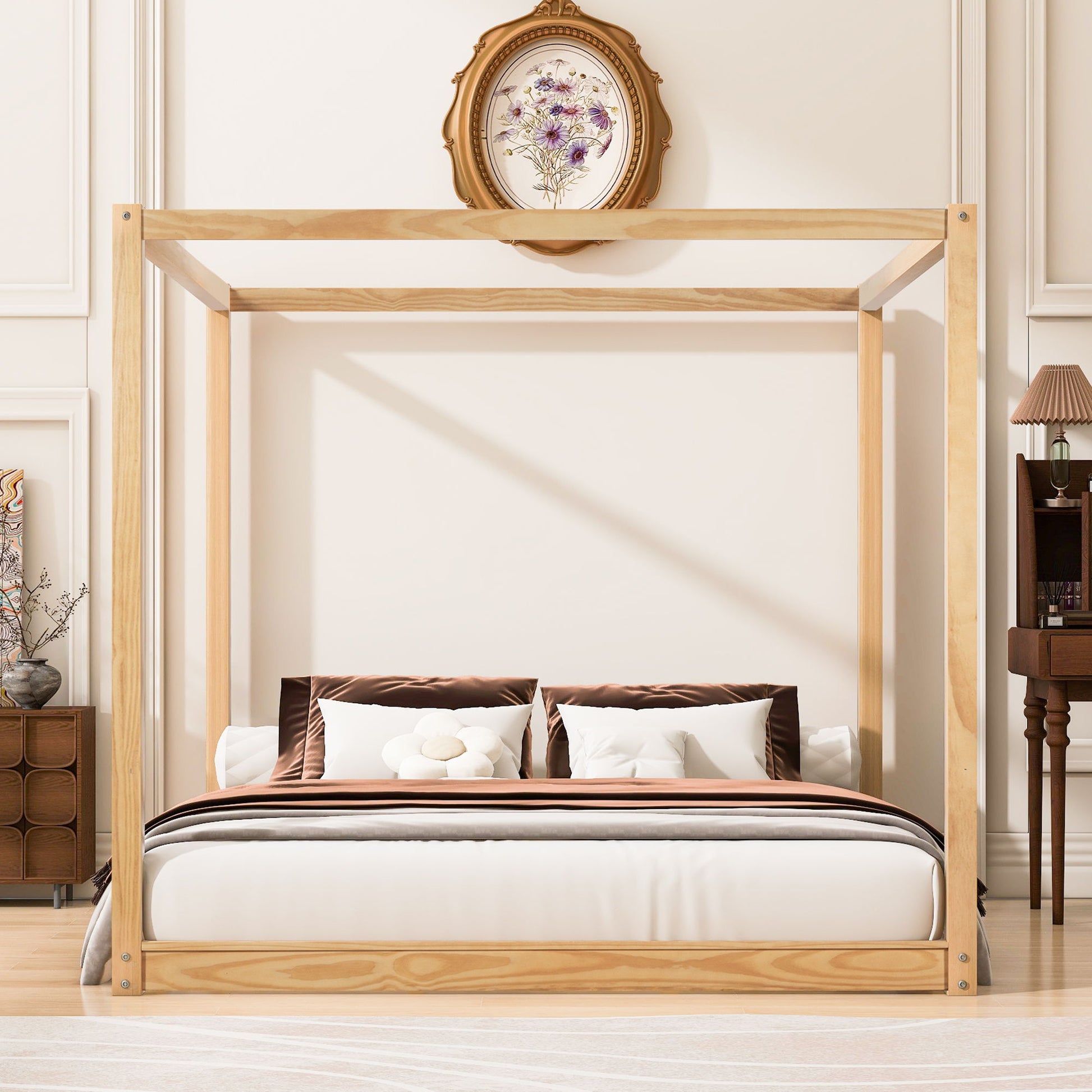 Wood Canopy Platform Bed With Support Legs And Airflow Slats Hearth and Haven