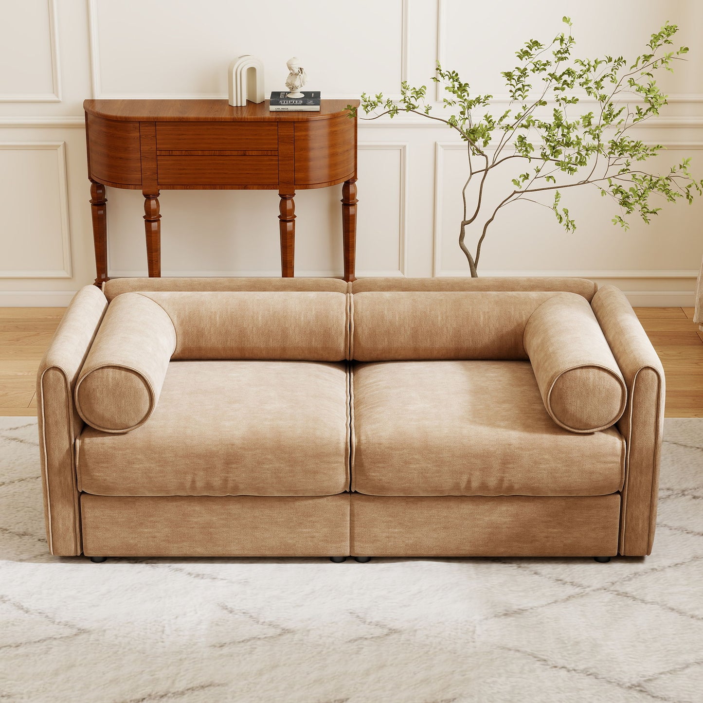 Stylish Chenille Sofa With Storage Seat And Cylindrical Backrest Home Essentials