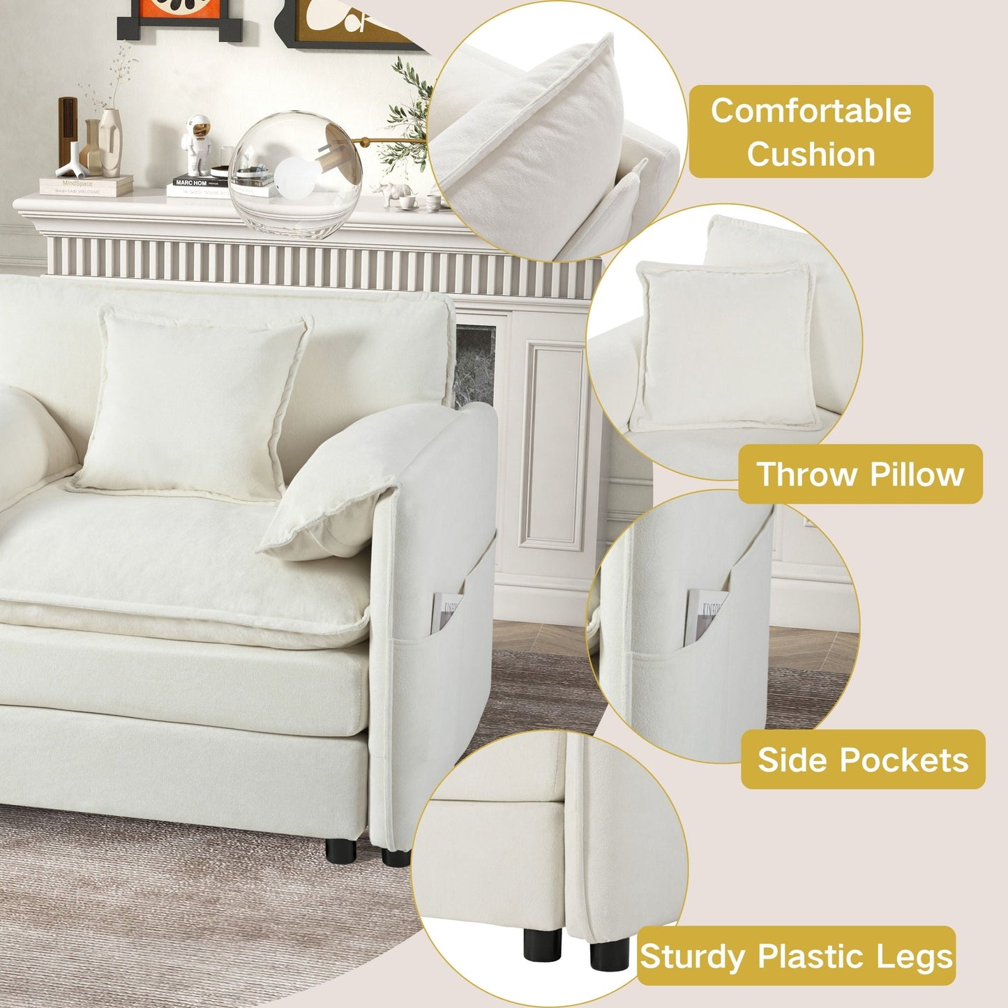 Modern Chenille Oversized Deep Seat Sectional Sofa With Pillows Home Essentials