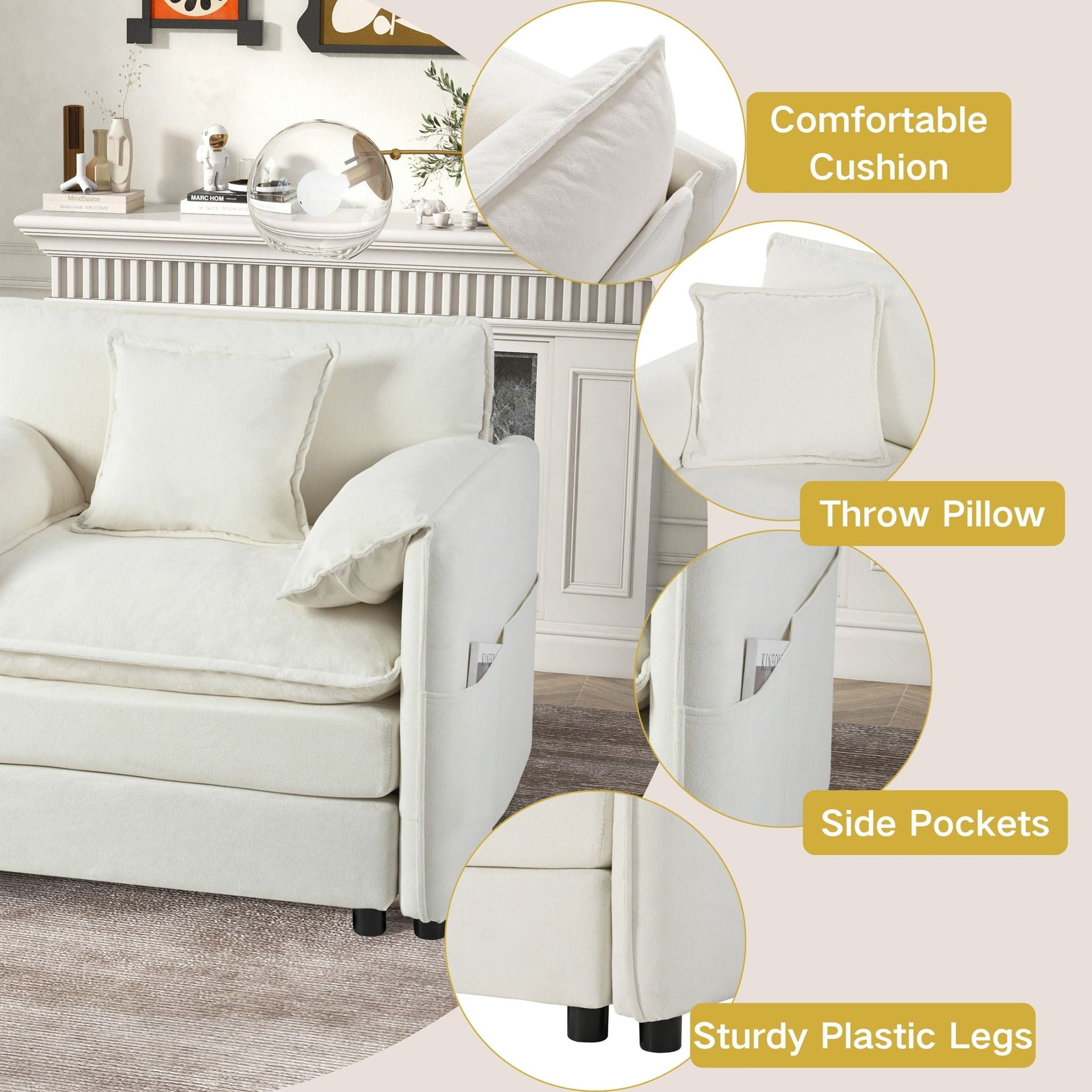 Modern Chenille Oversized Deep Seat Sectional Sofa With Pillows Home Essentials
