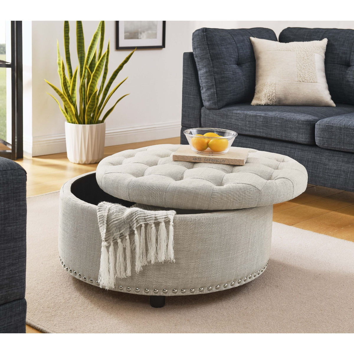 Tufted Storage Ottoman With Upholstery Home Essentials