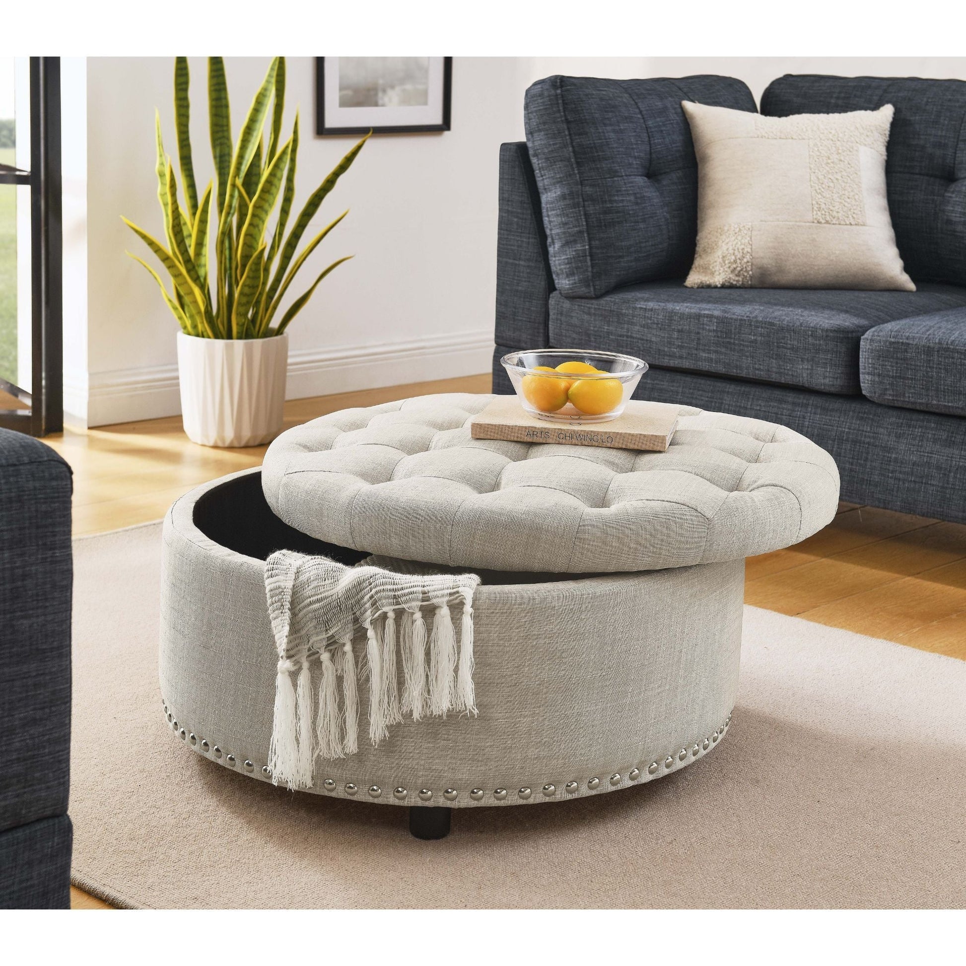 Tufted Storage Ottoman With Upholstery Home Essentials