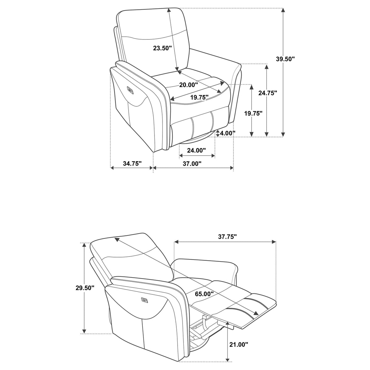Beacon - Power Swivel Recliner With USB Charging And Adjustable Recline Furniture Max