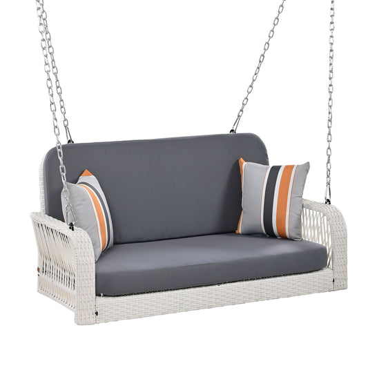 PE Wicker Porch Swing, 2 Seater Hanging Bench With Chains, Patio Furniture Swing For Backyard Garden Poolside Hearth and Haven