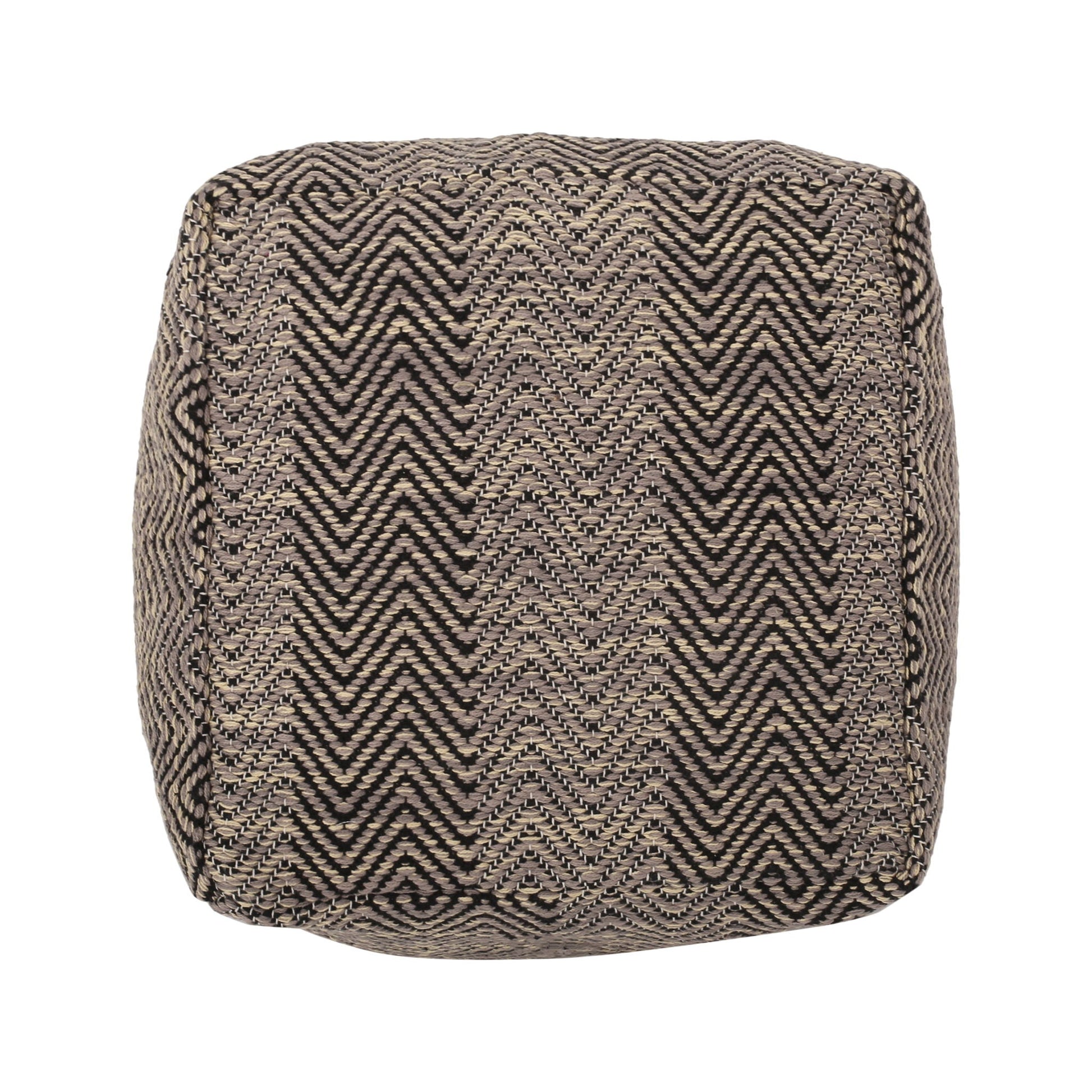 Barracuda - Handcrafted Cotton Pouf With Chevron Pattern - Brown / Beige Home Essentials