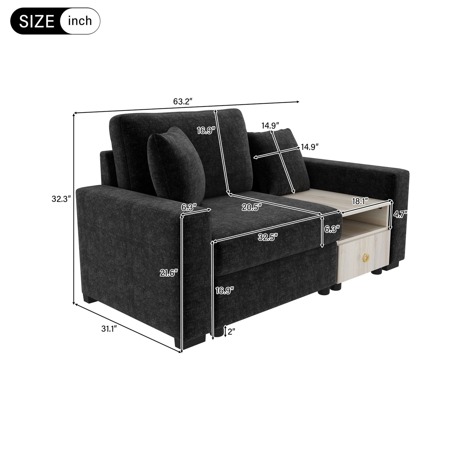 Modular Sofa Couch With Storage Armrest And Center Console Noble House