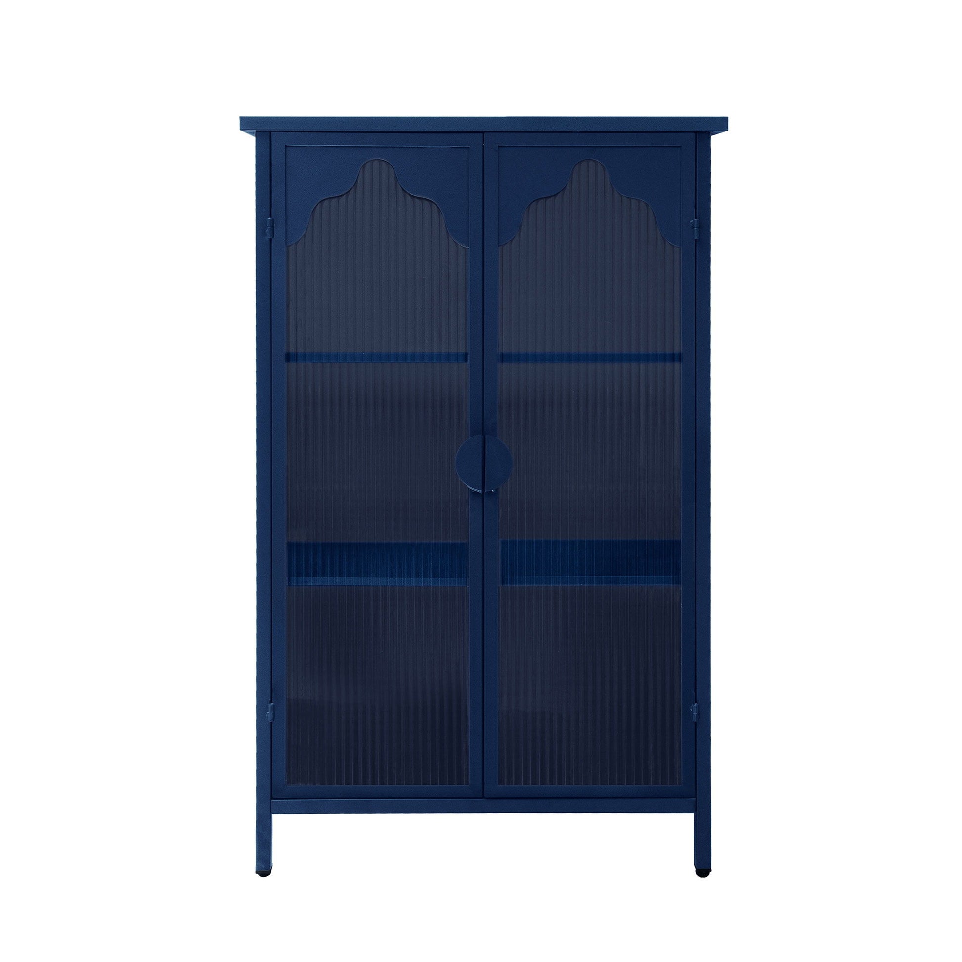 2 Doors Metal Storage Cabinet Display Cabinet With Glass Doors Metal Kitchen Sideboard Buffet Cabinet Glass Storage Cabinet For Dining Room Living Room Bedroom - Dark Blue Home Essentials