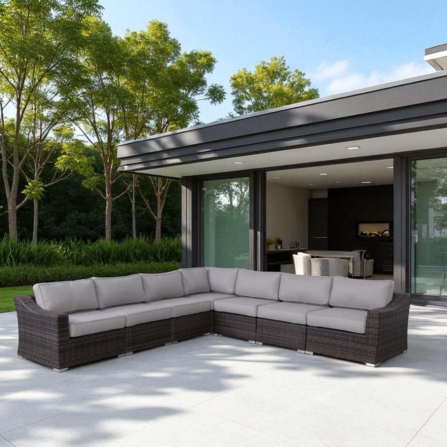 Contemporary Outdoor Rattan Wicker Sectional Seating Group With Cushions LSI Patio Furniture